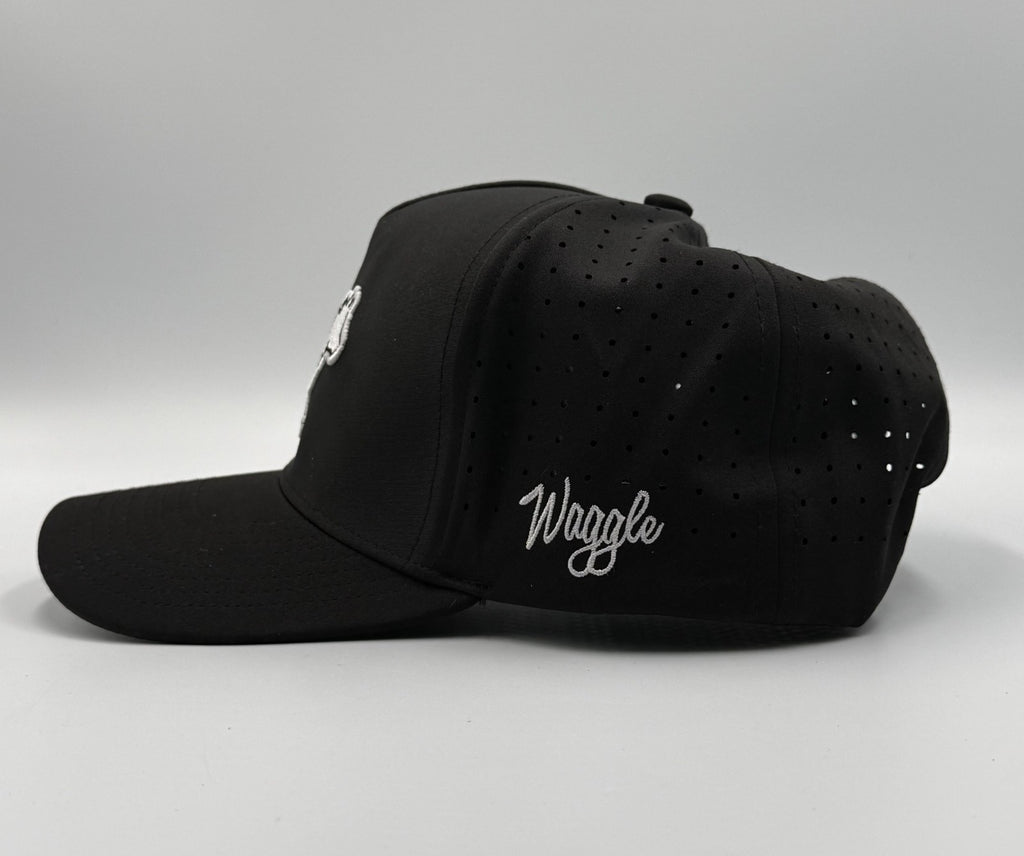 Waggle Golf Holy Cow Legend Snapback Hat Black Graphic Lasercut Vent Performance