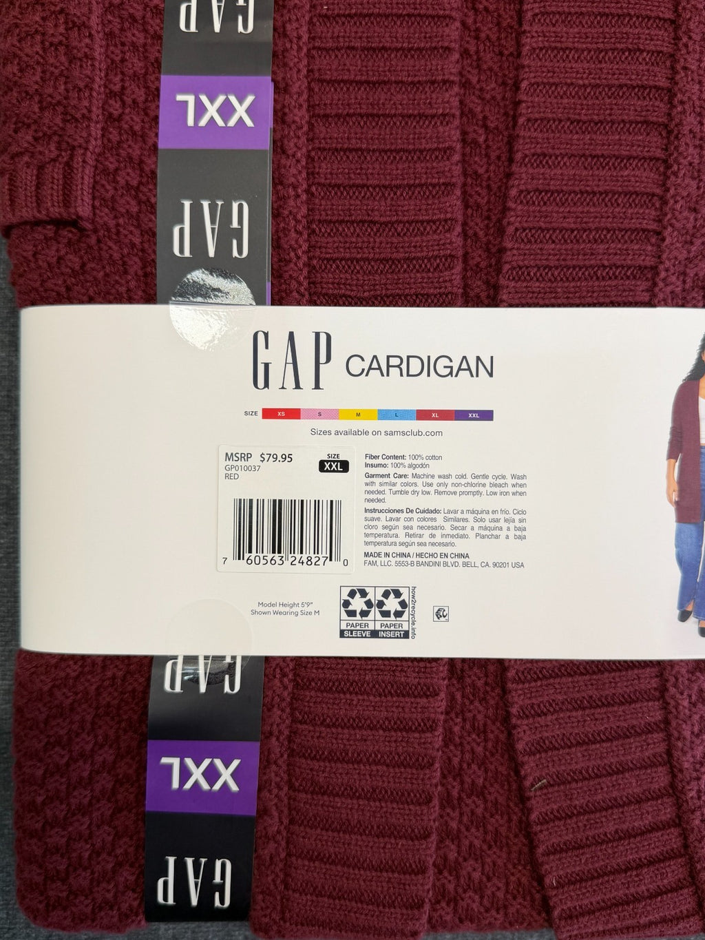 NWT Gap Long Sleeve Open Cardigan Women's 2XL Maroon Front Pockets Winter Cozy