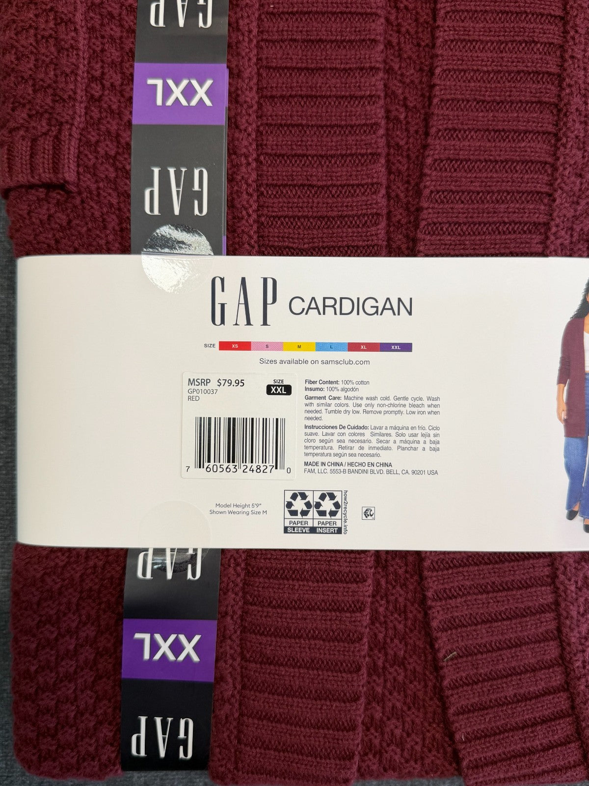 NWT Gap Long Sleeve Open Cardigan Women's 2XL Maroon Front Pockets Winter Cozy