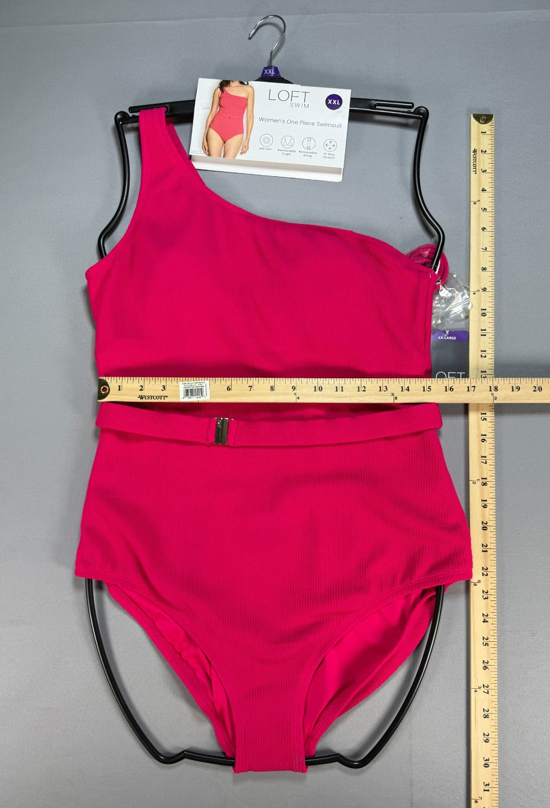 Loft Asymmetrical Textured Belted One-Piece Swimsuit Women's 2XL Pink Sleeveless