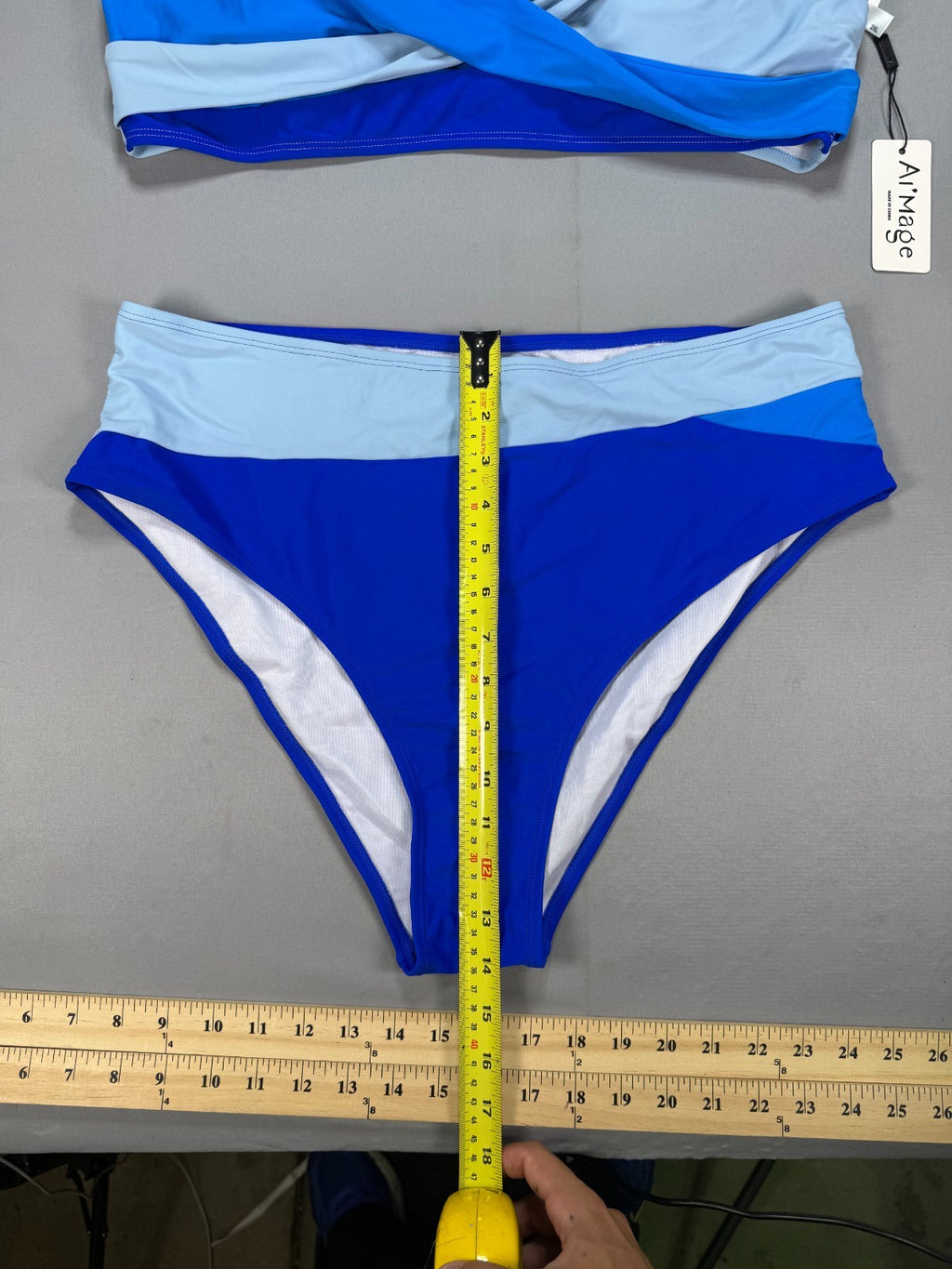 NWT AI'MAGE 2 Piece Bikini Set Women 2XL Blue Color Block High Waisted Swimsuit