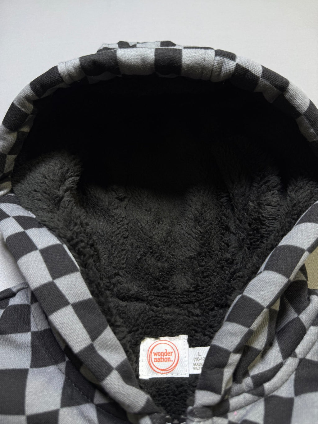 Wonder Nation Tough Fully Lined Zip Hoodie Girls Kids Large (10-12) Black Plaid