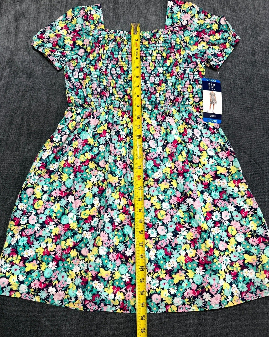 NWT Gap Knee Length Smocked Dress Girls L(10/12) Multicolor Floral Short-Sleeve