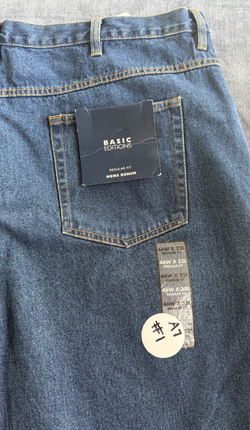 Basic Editions Regular Fit Men’s 46W X 32L Denim Blue Dark Jeans Classic NWT