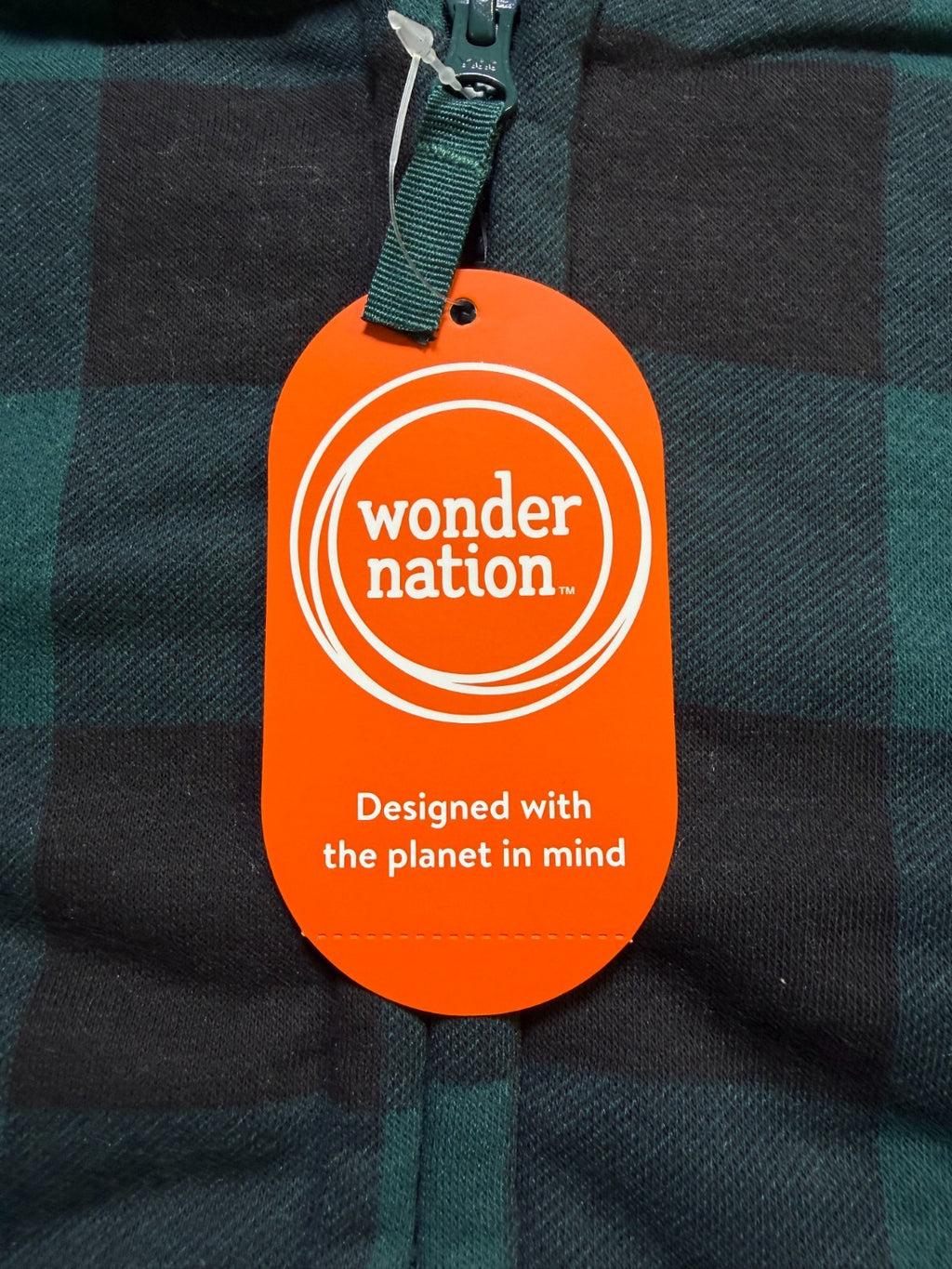 Wonder Nation Tough Fully Lined Zip Hoodie Kids Small (6-7) Green Smoke Plaid