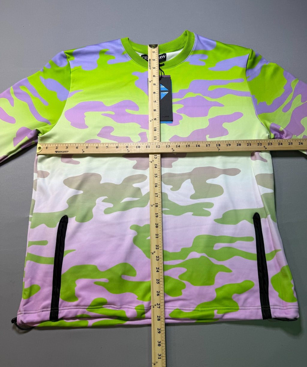 NWT Create 2MRW Crew Neck Sweatshirt Men XL Lime Camo Long Sleeve w/ Ribbed Hems