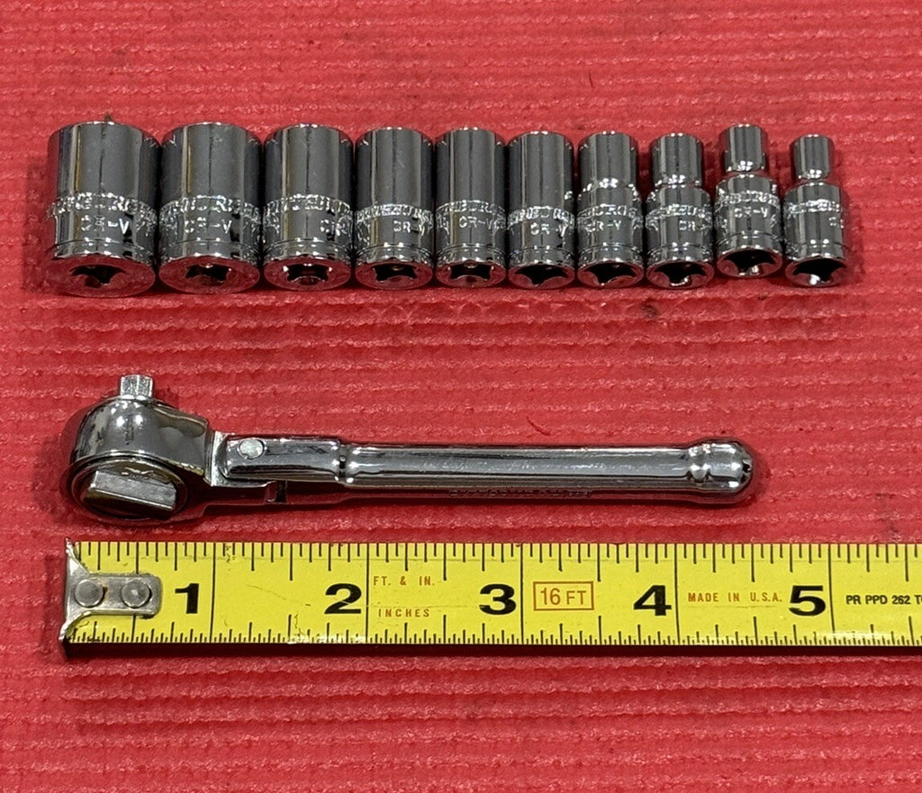 Pittsburgh Pro New 11pc Set 1/4” Drive Stubby Flex Ratchet & SAE Sockets 6pt Set