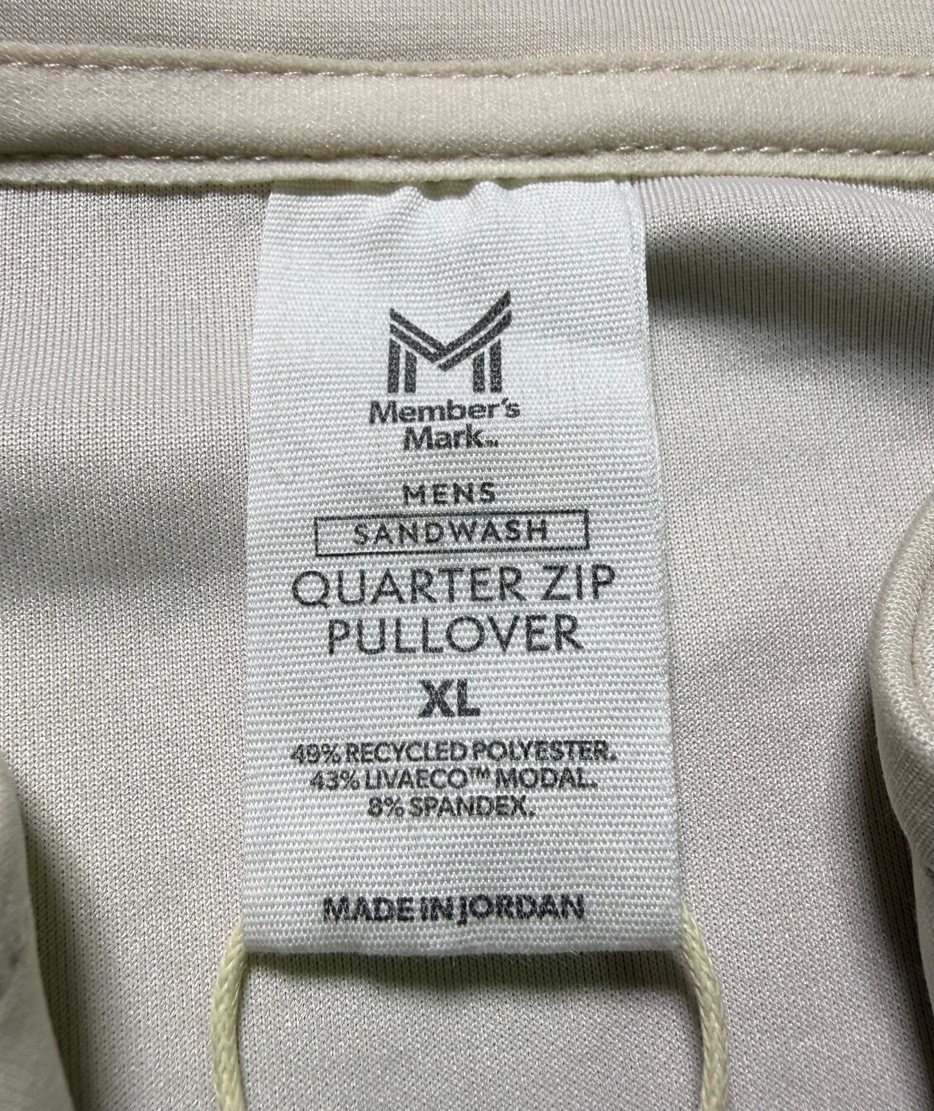 NWT Member's Mark Quarter Zip Pullover Sweatshirt Men's XL Beige Long Sleeve