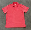 Under Armour Men's Heatgear XL Loose Fit Pollo Golf Shirt Red w/ Blue Stripes