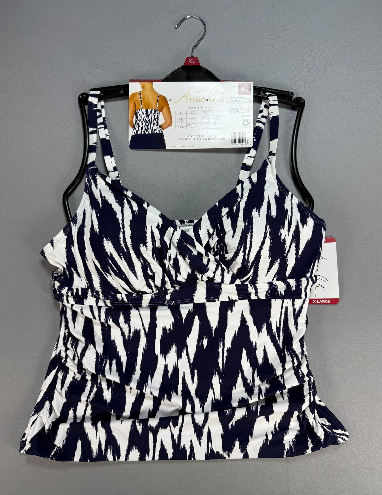 NWT Anne Cole Limited Edition Tankini Top Women's XL Navy Blue White Sleeveless