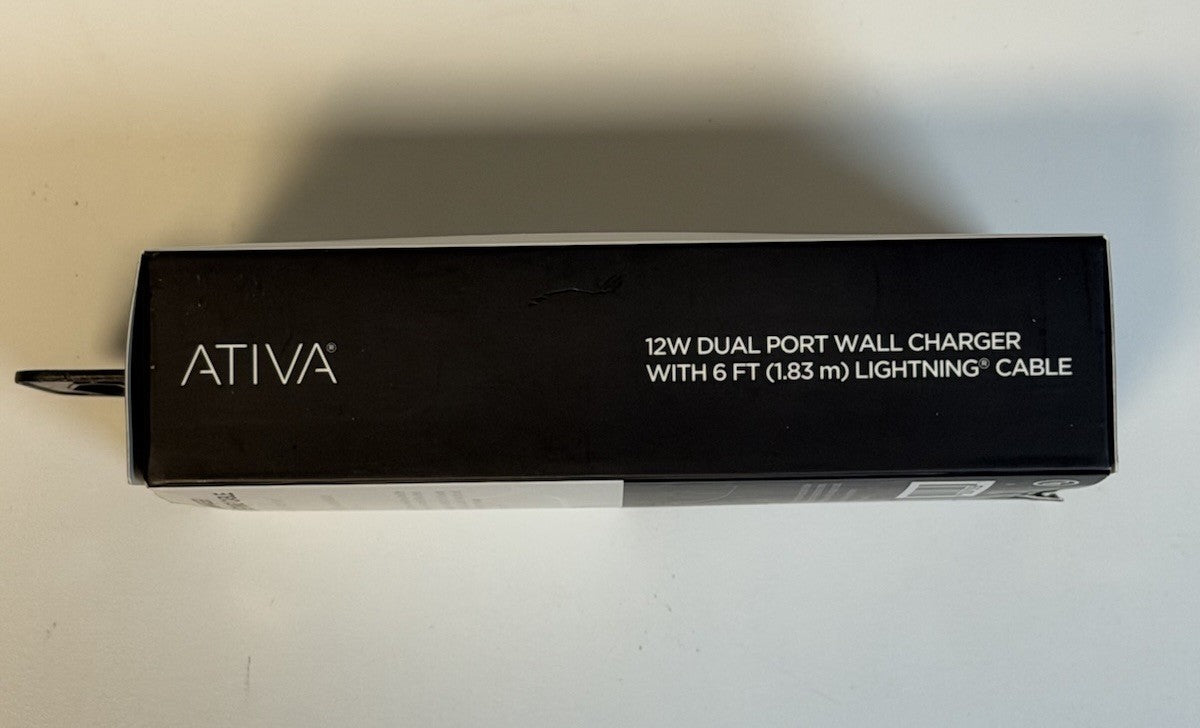 ATIVA ~ 12W Dual Port Wall Charger W/ 6FT Fast Charging Cable Black ~ NEW SEALED