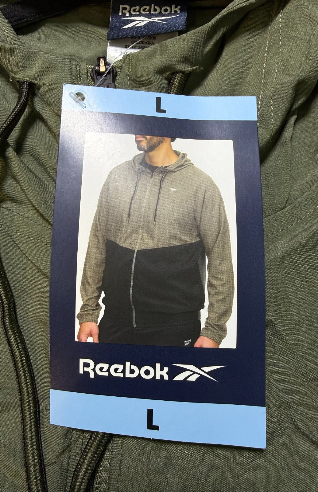 NWT Reebok Training Jacket Men's Large Green Black Classic Windbreaker Full Zip
