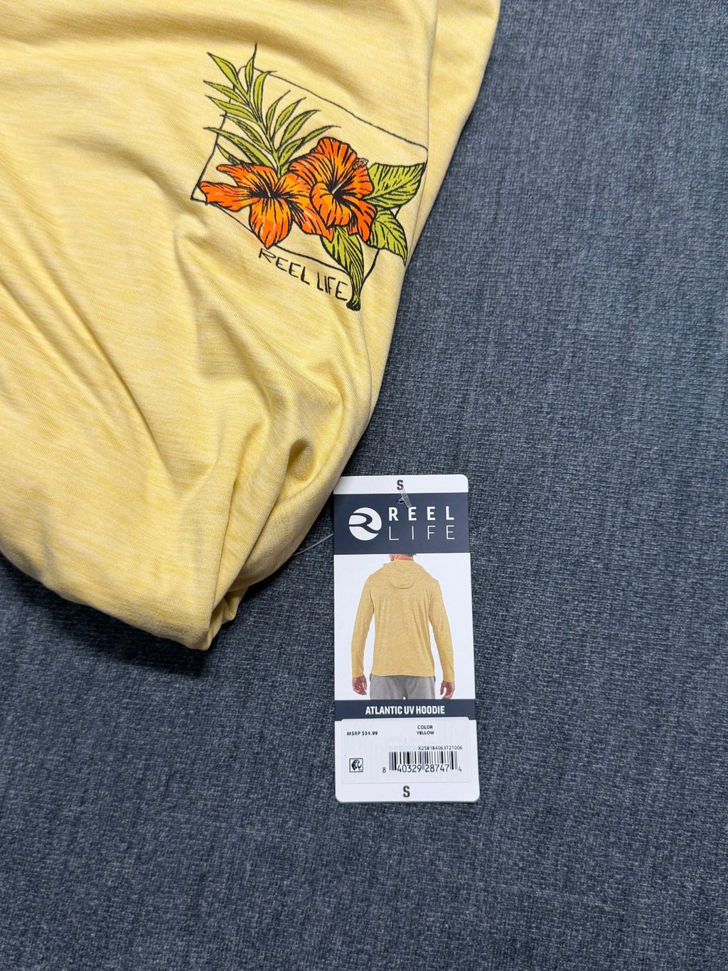 NWT Reel Life Atlantic Hooded UV T-Shirt Men's Small Yellow Long Sleeve Pullover