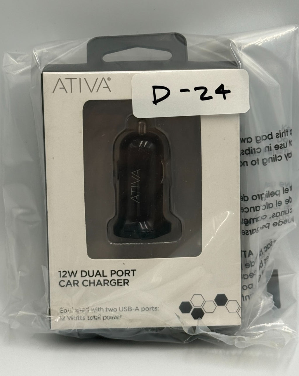 Ativa Dual USB Car Charger 12 Watts Total Power Adapter Plug for iPhone Android