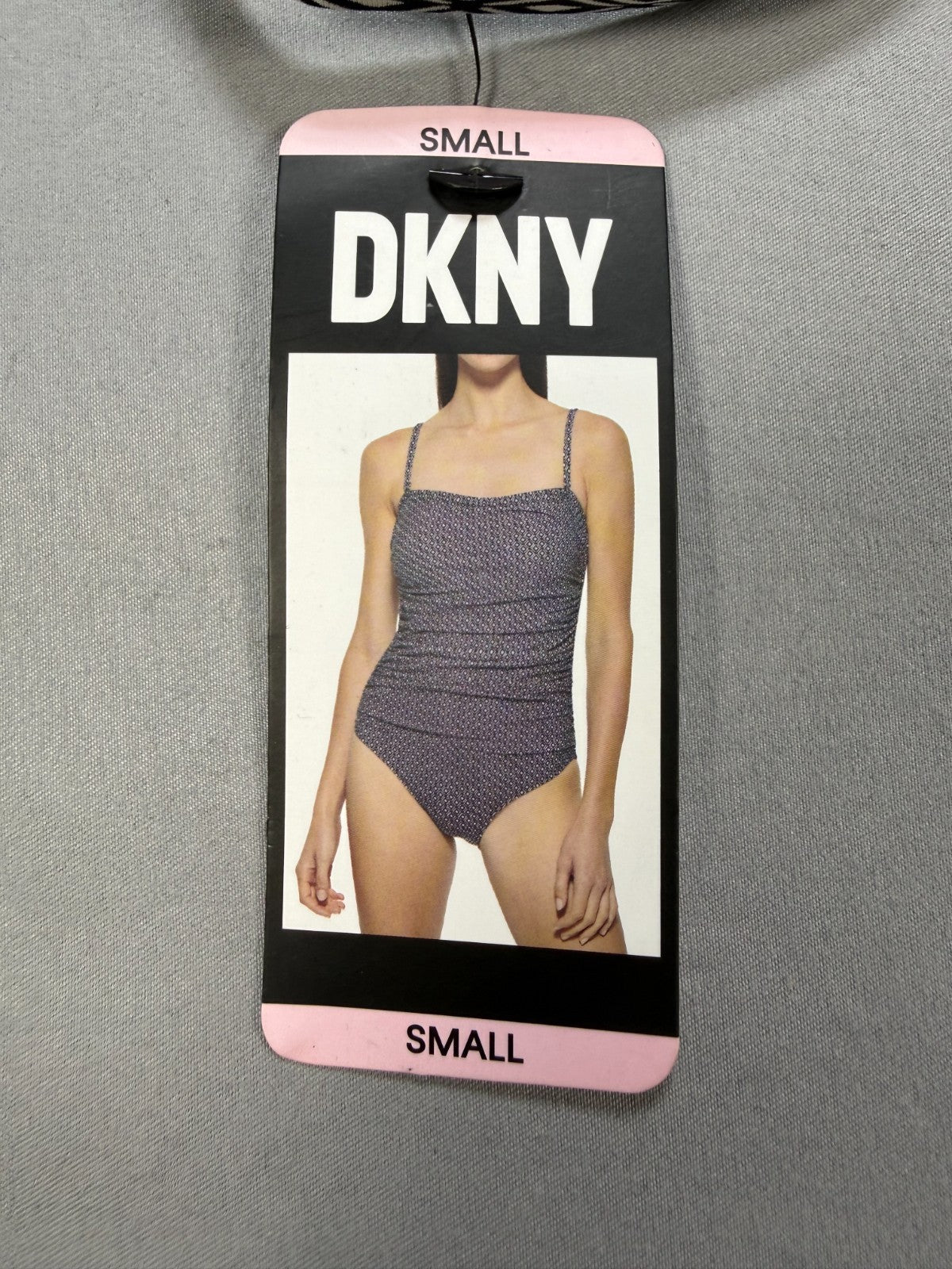 NWT DKNY Bandeau Maillot One-Piece Swimsuit Women's Small Black White Beach