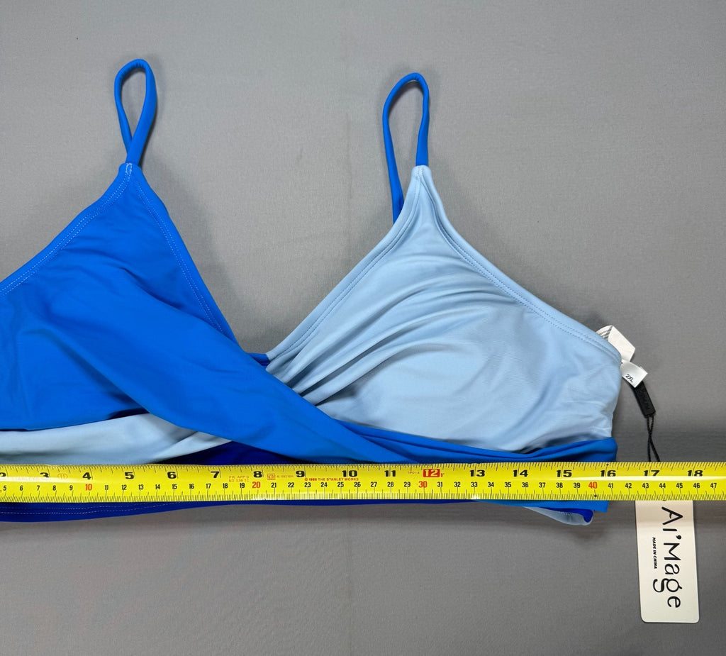 NWT AI'MAGE 2 Piece Bikini Set Women 2XL Blue Color Block High Waisted Swimsuit