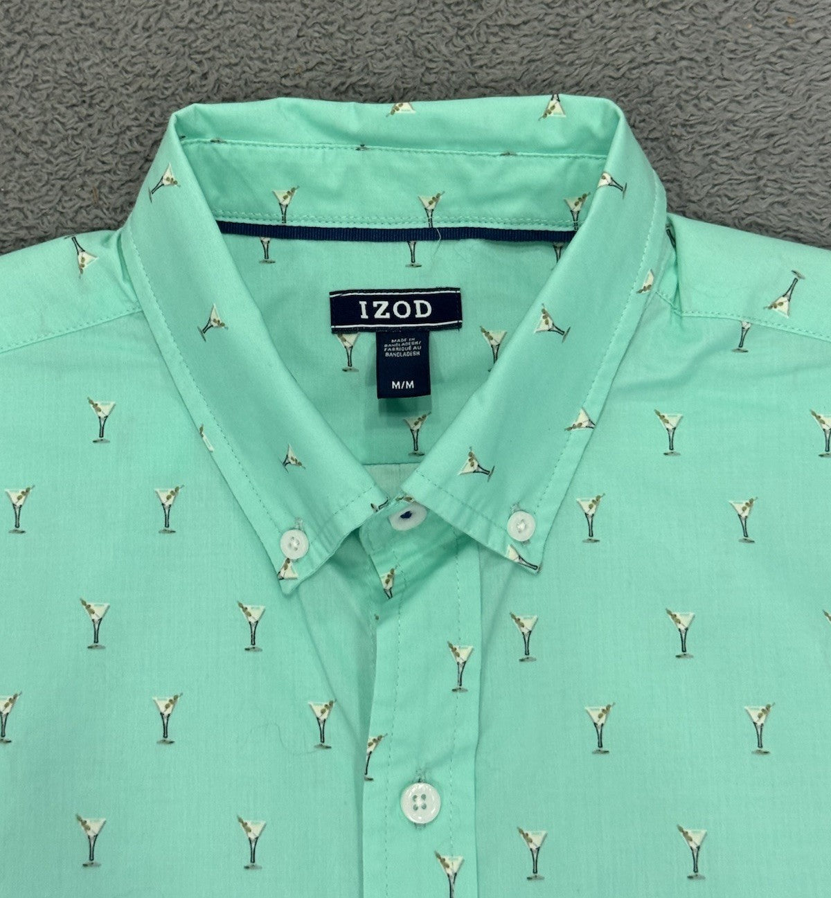 Izod Men's Short Sleeve Button Down Ice Green Breeze Woven Martini Size M NEW