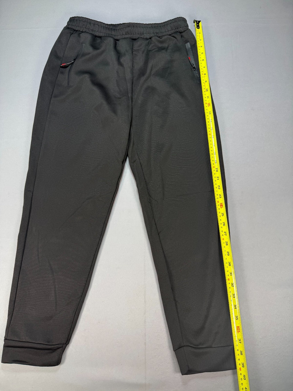 Men's Athletic Joggers Large Black Zipper Pockets Gym Track Pants 100% Polyester