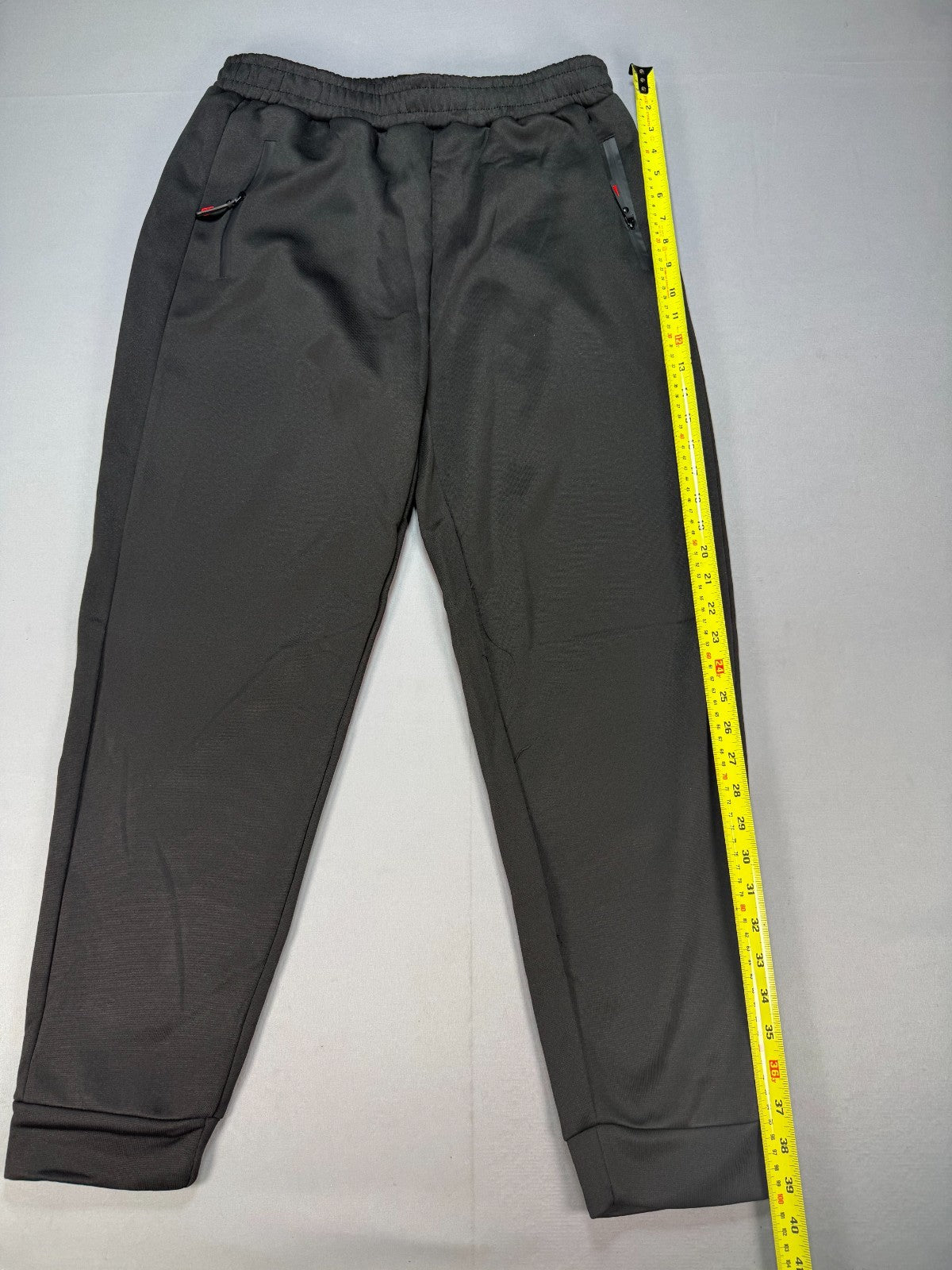Men's Athletic Joggers Large Black Zipper Pockets Gym Track Pants 100% Polyester