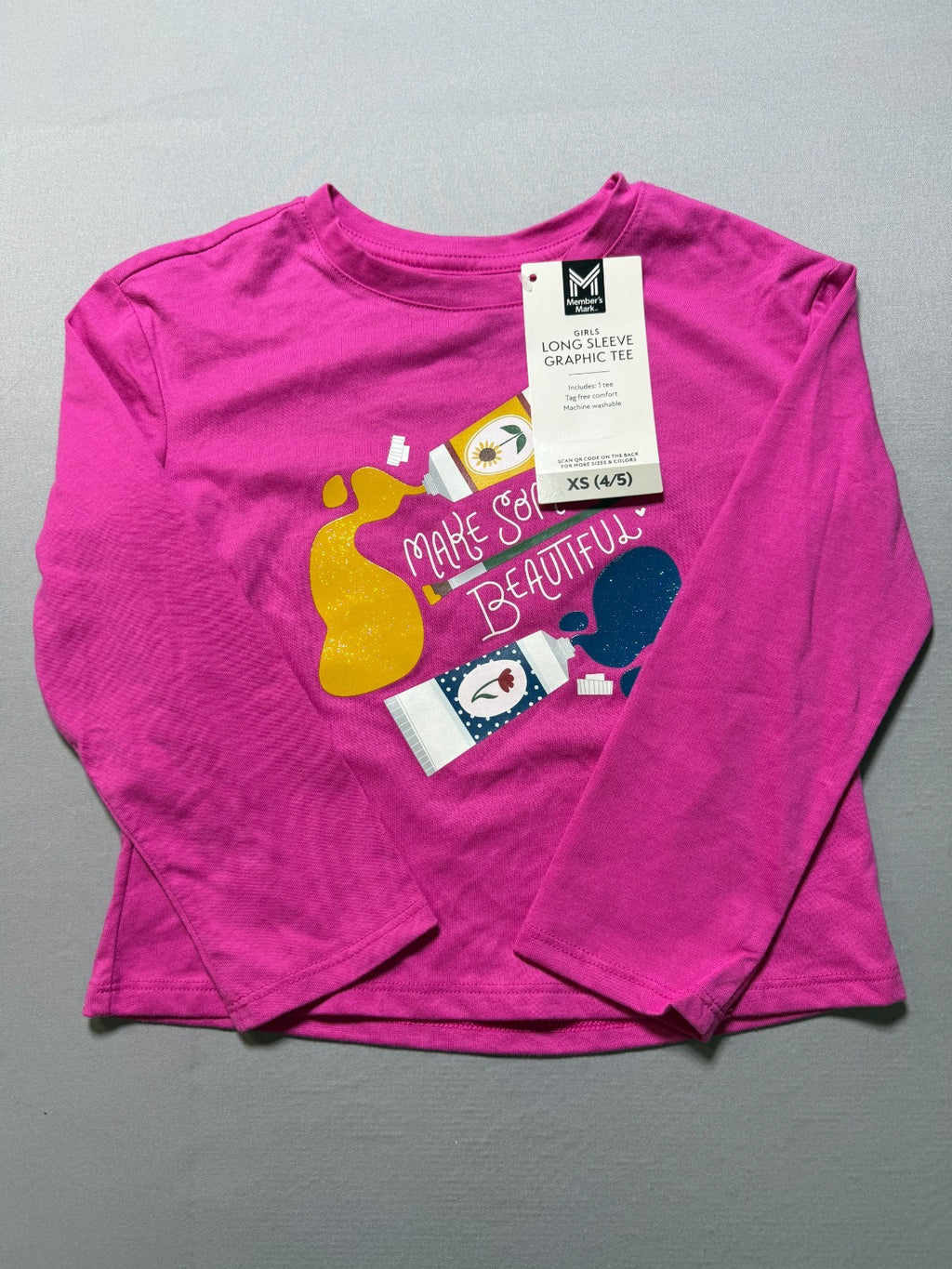 NWT Member's Mark Long Sleeve Graphic Tee Shirt Girls XS (4/5) Crewneck Pullover
