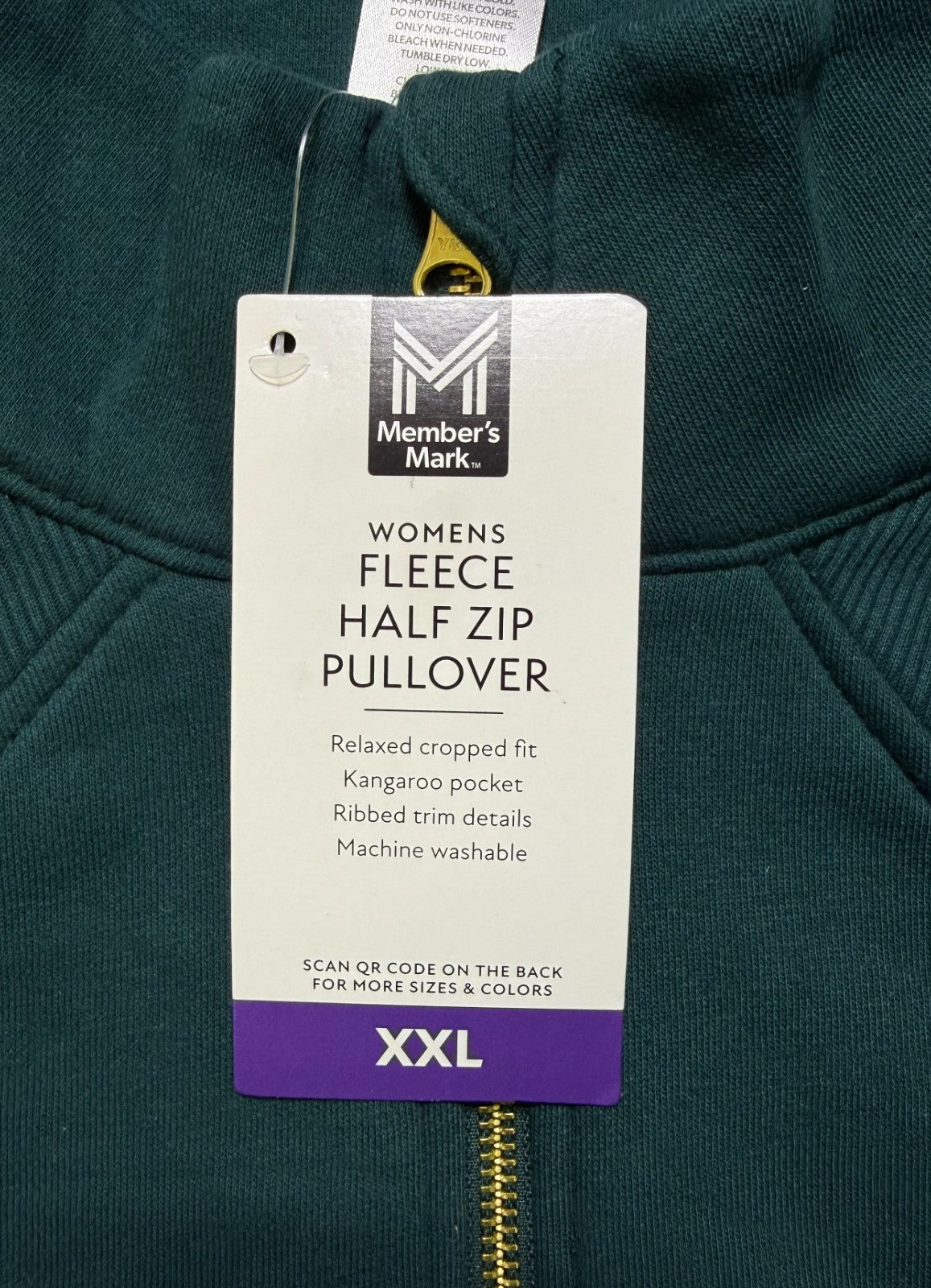 NWT Member's Mark Fleece Half-Zip Pullover Sweatshirt Women's 2XL Green Cropped