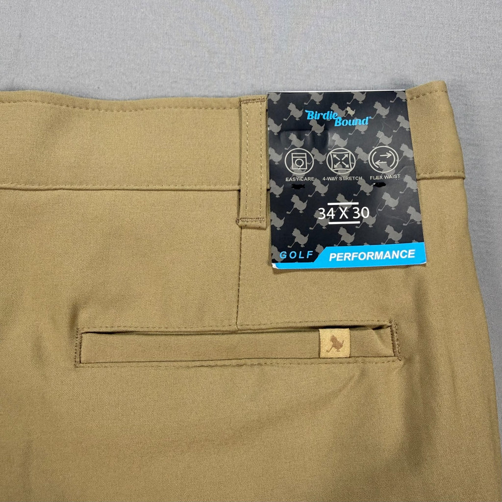 NWT Birdie Bound Golf Pants Men's 34X30 Beige Flat Front Lightweight Performance