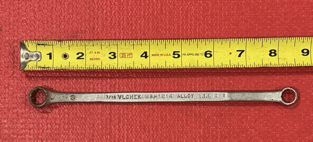 Vintage Vlchek WBH1214, 8 1/2" Long 3/8" x 7/16" Box End Wrench 12PT Made in USA