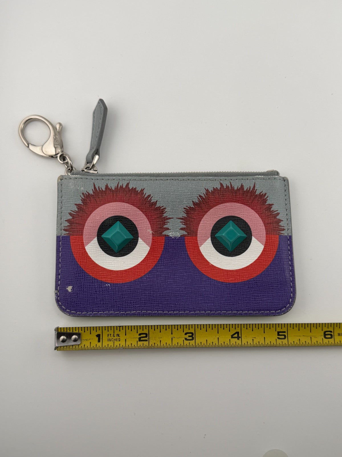 FENDI Monster Eyes Pochette Wallet Women's Purple Leather Zippy Coin Purse