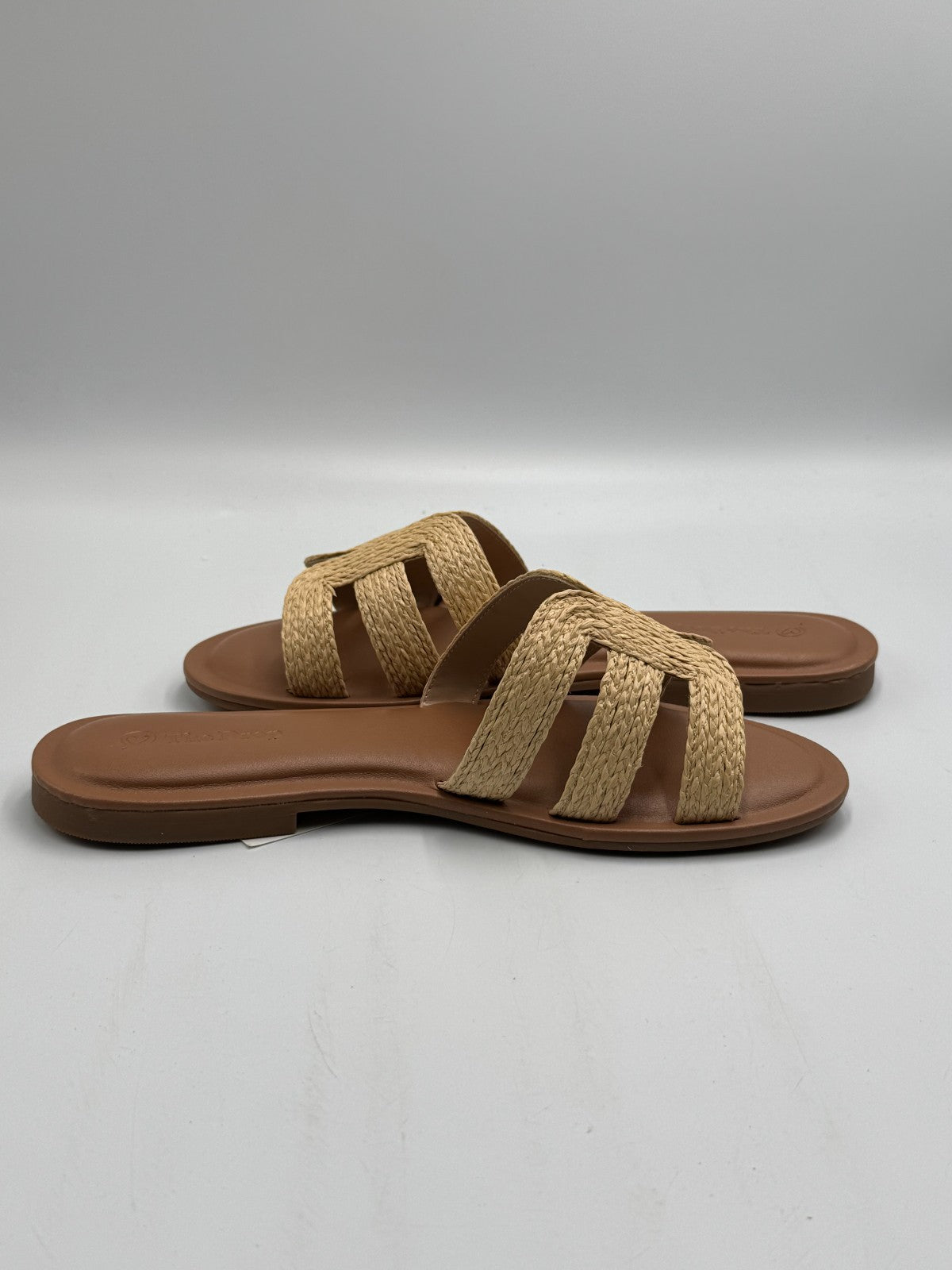 The Drop Monika Raffia Fashion Slip On Flat H-Band Slide Sandals Women's 8 Beige