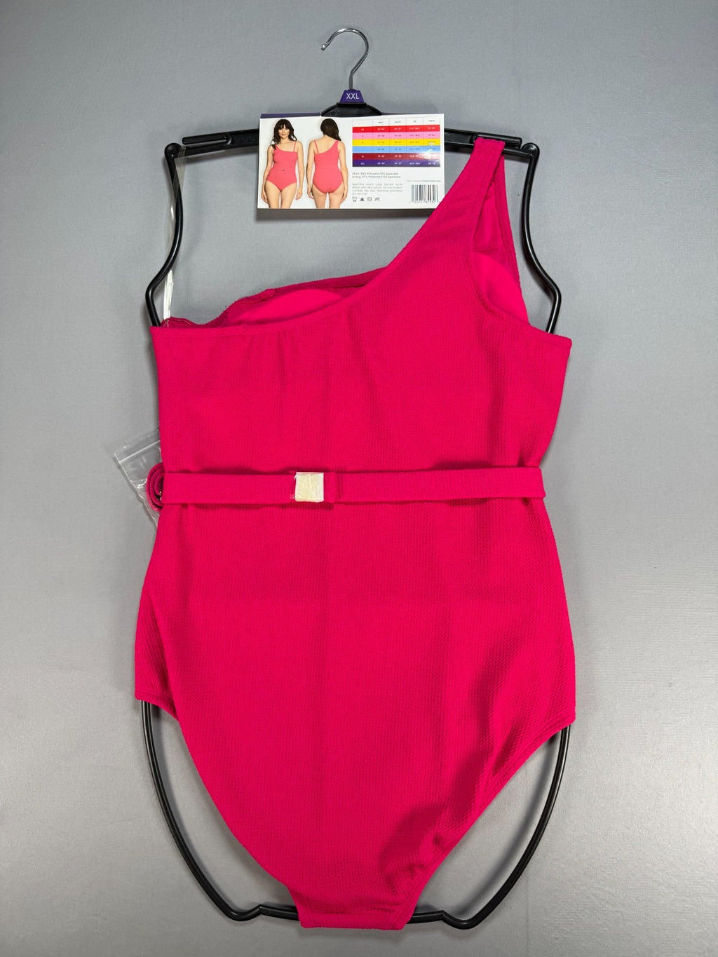 Loft Asymmetrical Textured Belted One-Piece Swimsuit Women's 2XL Pink Sleeveless