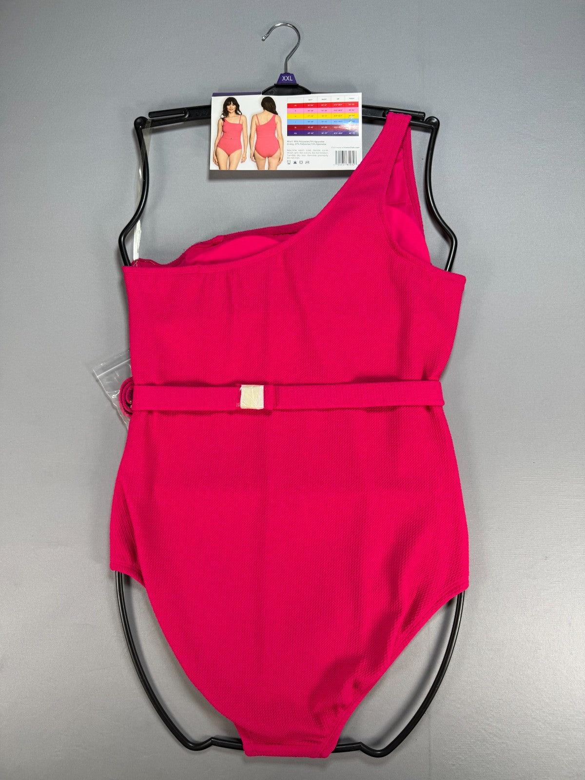 Loft Asymmetrical Textured Belted One-Piece Swimsuit Women's 2XL Pink Sleeveless