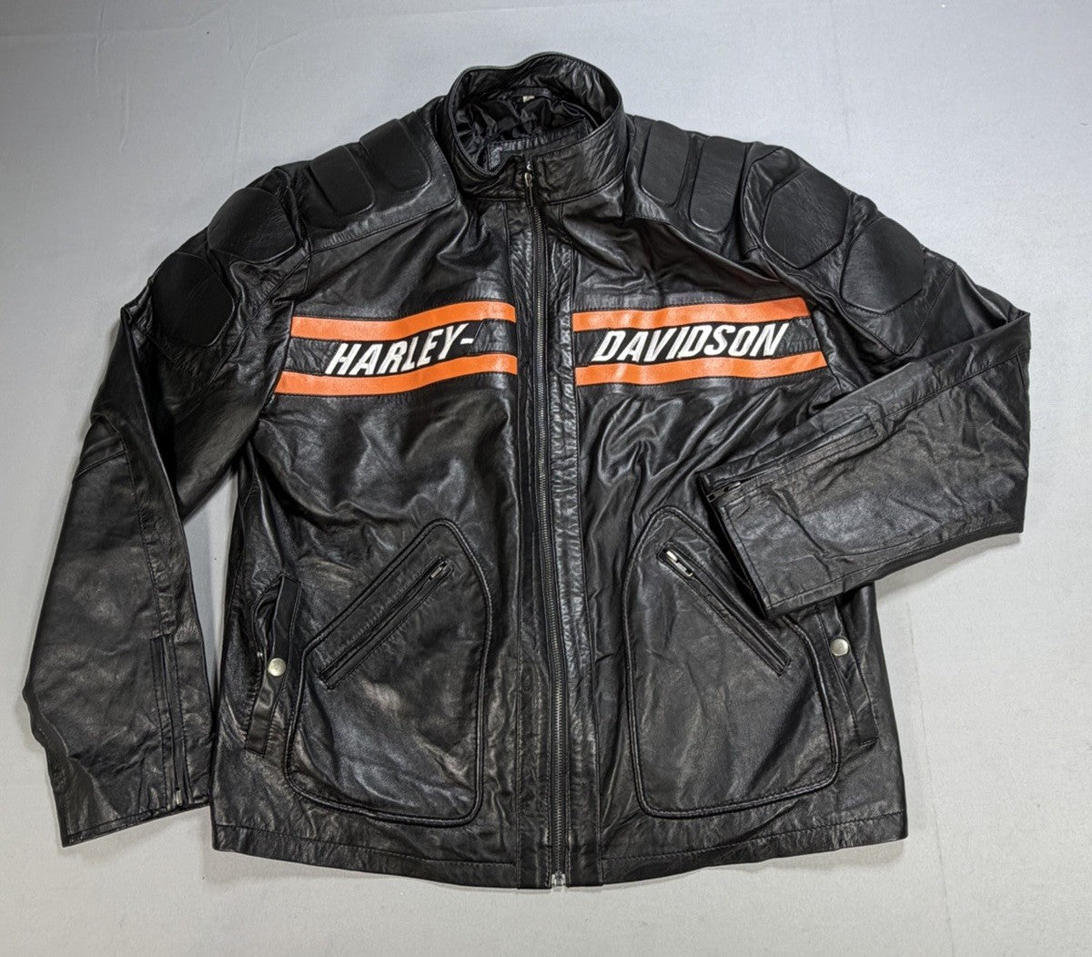Real Leather Harley Davidson Embroidered Mens Large Motorcycle Biker Jacket