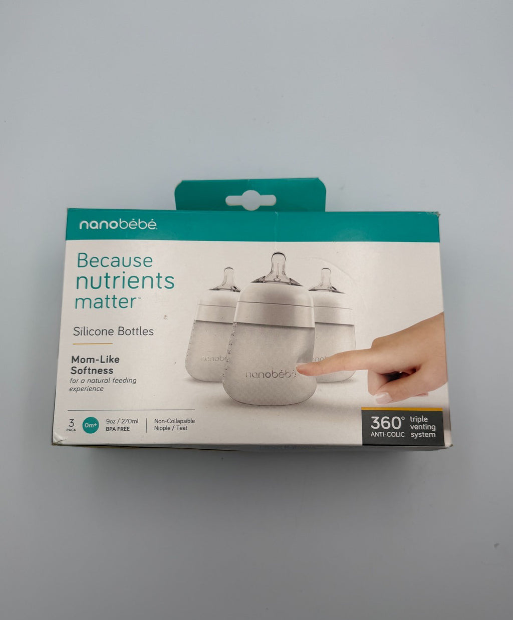 NEW Nanobébé White Anti-Colic BPA Free Flexy Silicone Baby Bottles 3-Pack -270ml