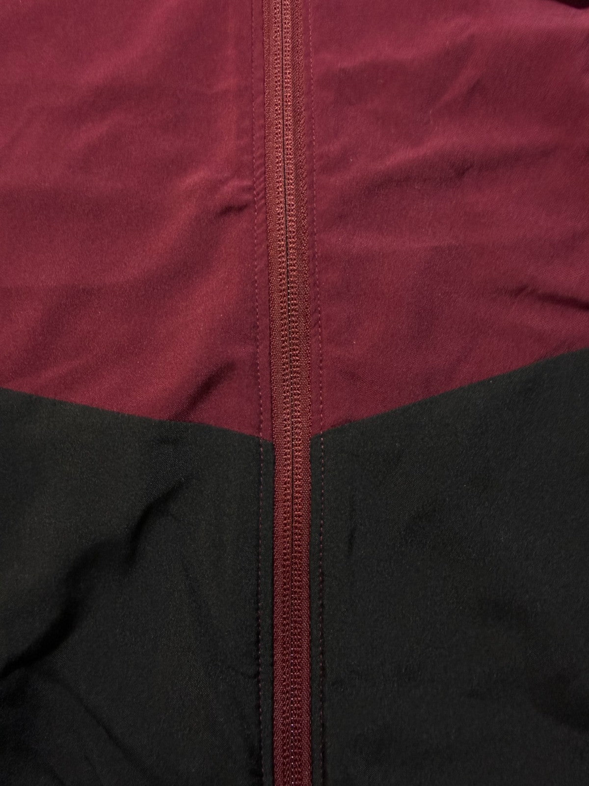 Reebok Full Zip Color Block Adjustable Hood Woven Jacket Men Large Maroon/Black