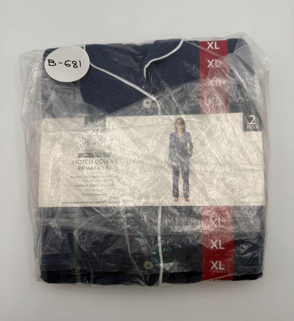 NWT Member's Mark Dream Mark Notch Collar Pajama Set Women's XL Blue 2-Piece