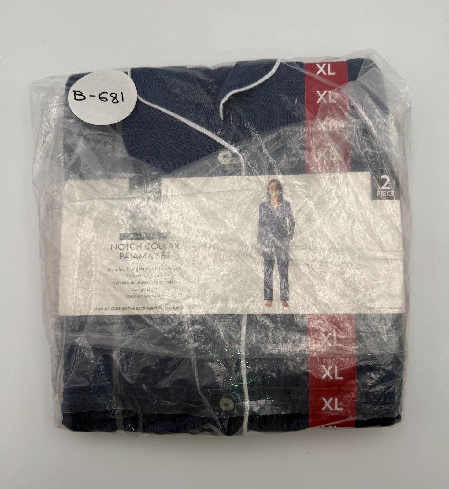 NWT Member's Mark Dream Mark Notch Collar Pajama Set Women's XL Blue 2-Piece