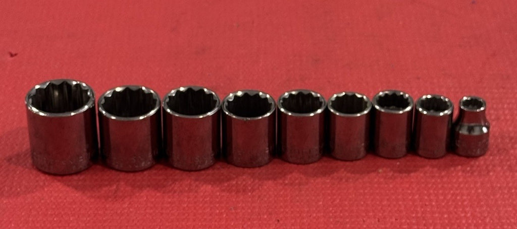 Vintage Craftsman 9pc Set 3/8" Drive 12PT SAE Shallow Socket Set Made In USA