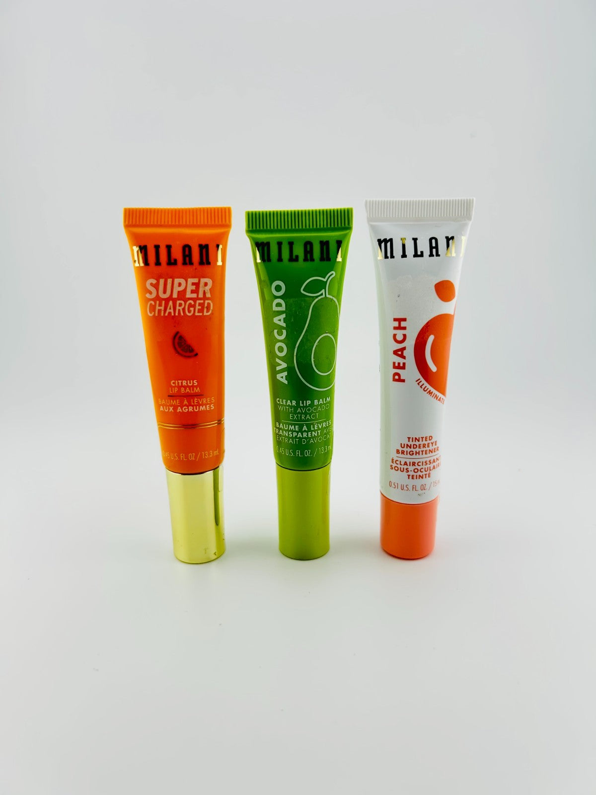 3 PC Milani Peach Tinted UnderEye Brightener, 170 Avocado & 130 Citrus Lip Balm