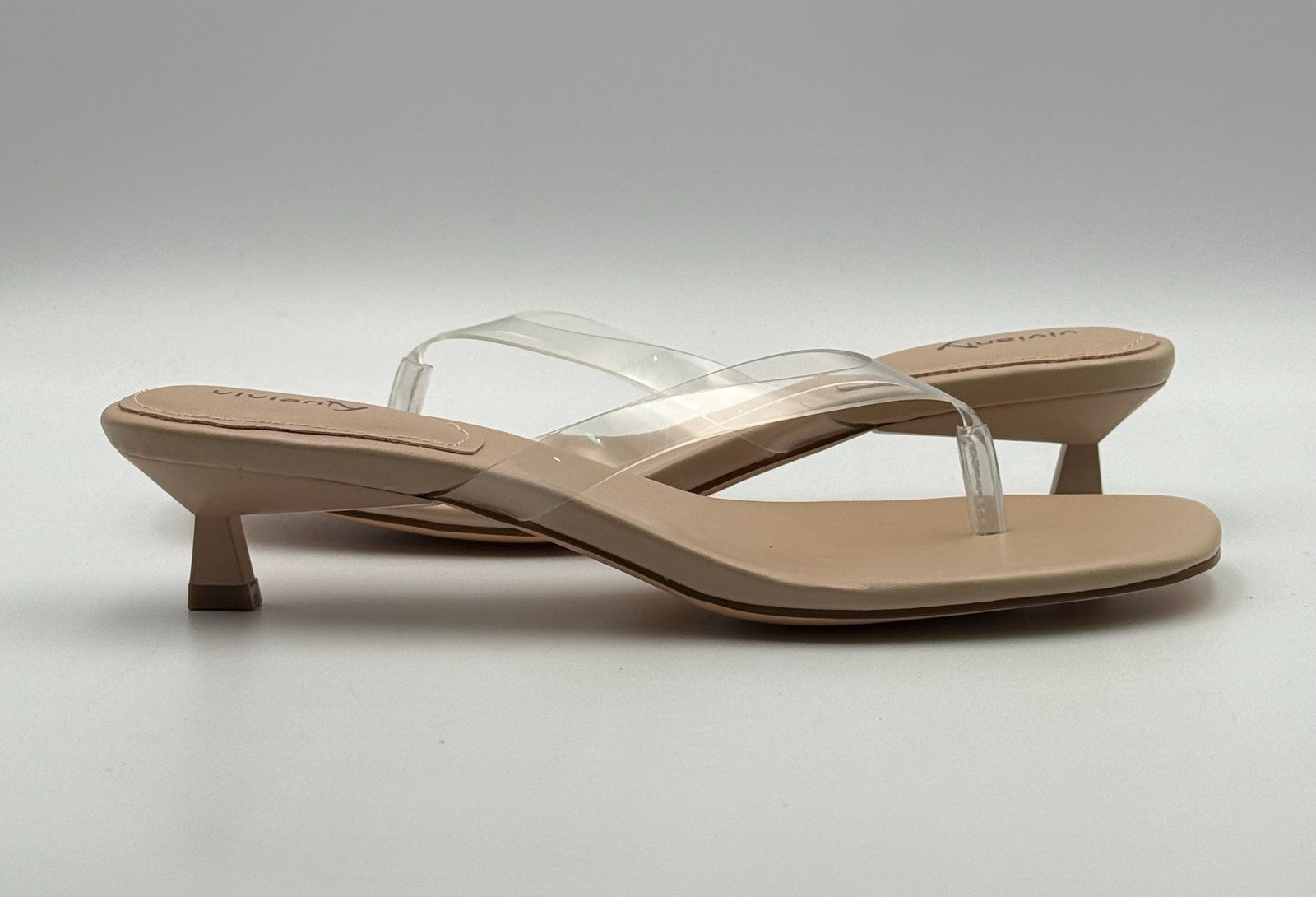 NWB Vivianly Flip Flops Kitten Heel Backless Sandals Women 8 Clear Stiletto Heel