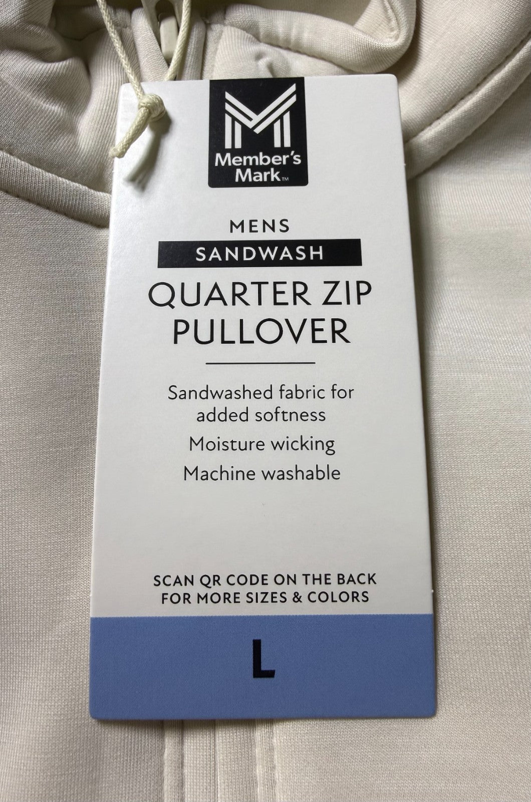 Member's Mark Sandwash Quarter-Zip Pullover Men Large Beige Eco-Conscious Fabric
