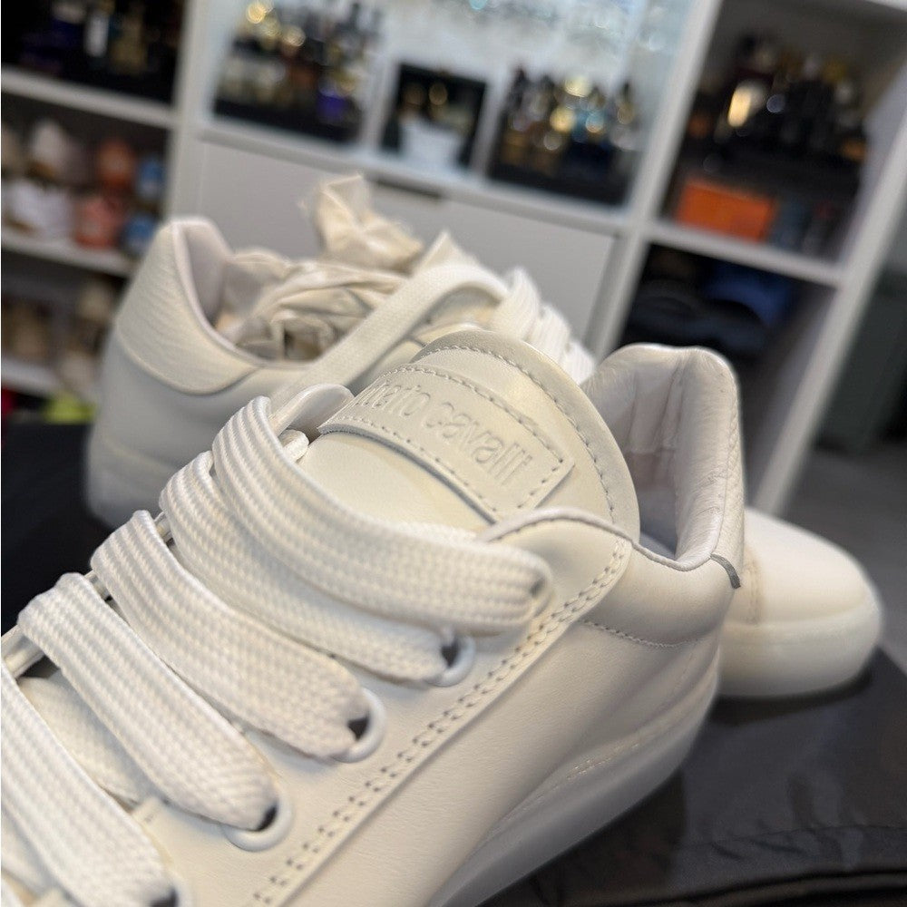 Roberto Cavalli Cream Calf Low Sneakers