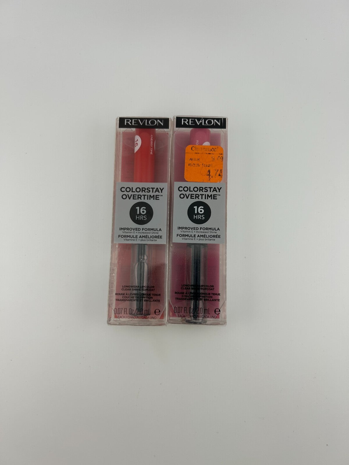 Lot of 2 Revlon ColorStay Overtime Lipcolor #580 Cherry Time #490 For Keeps Pink