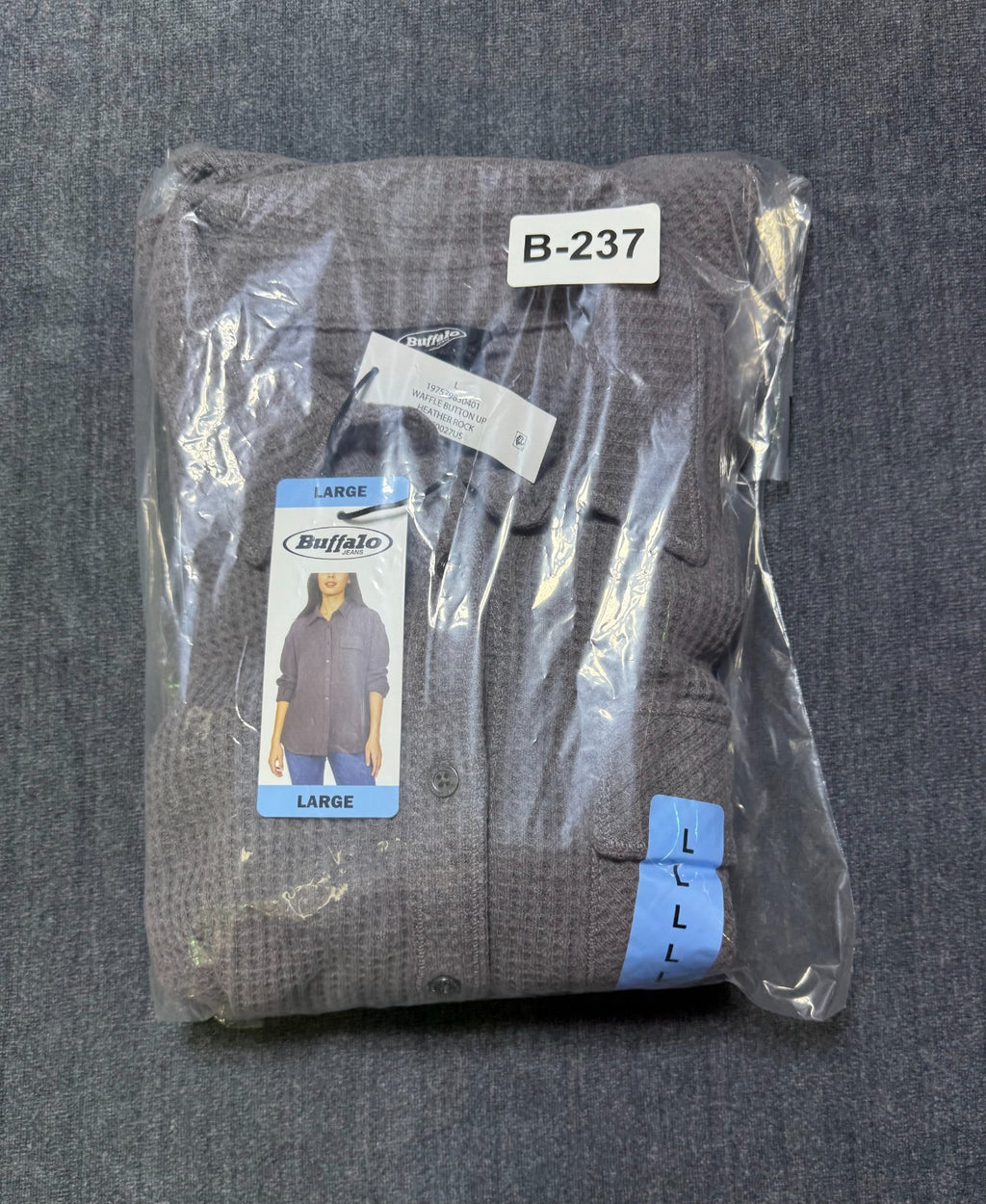NWT Buffalo David Bitton Waffle Knit Button-UP Shirt Women's Large Gray Preppy