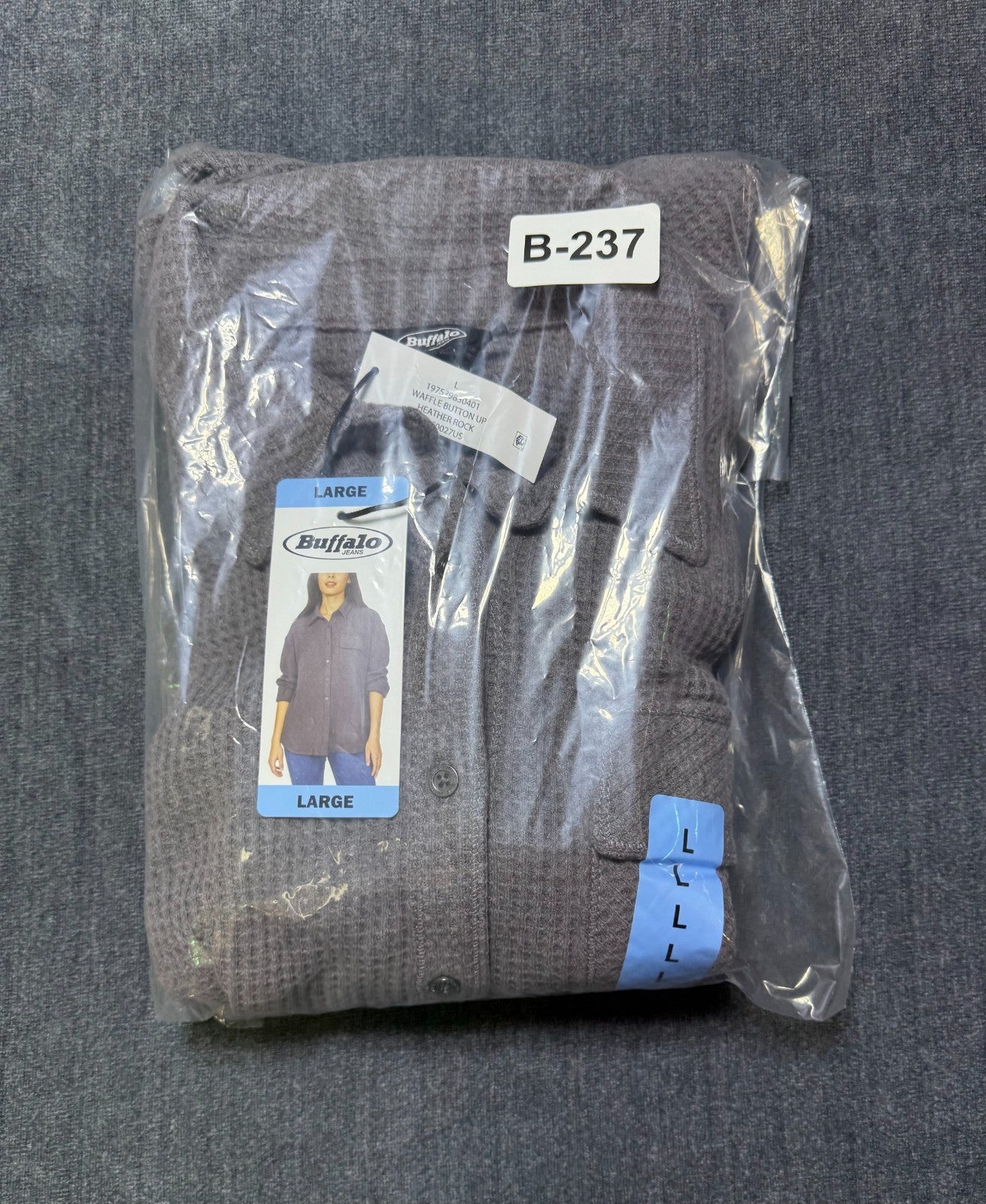 NWT Buffalo David Bitton Waffle Knit Button-UP Shirt Women's Large Gray Preppy