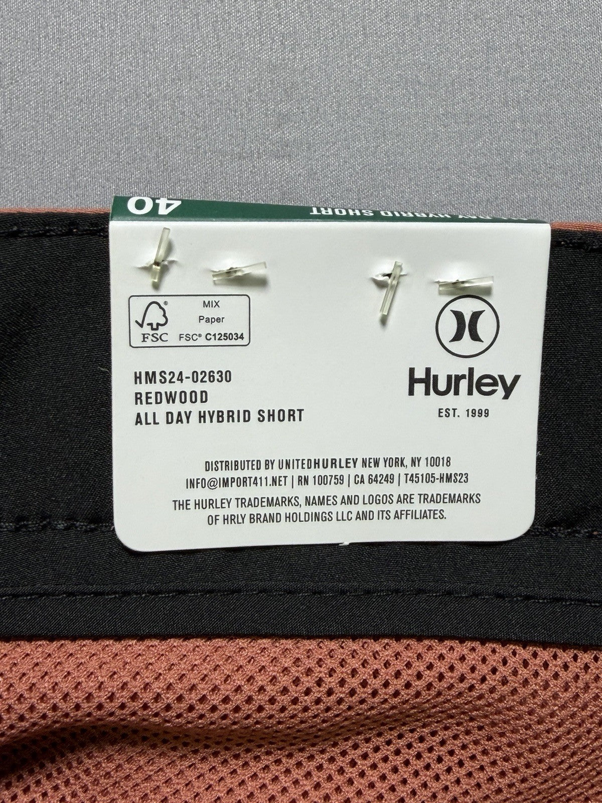 NWT Hurley All Day Hybrid Short Men's Size 40 Redwood Rust 4-Way Stretch Comfort