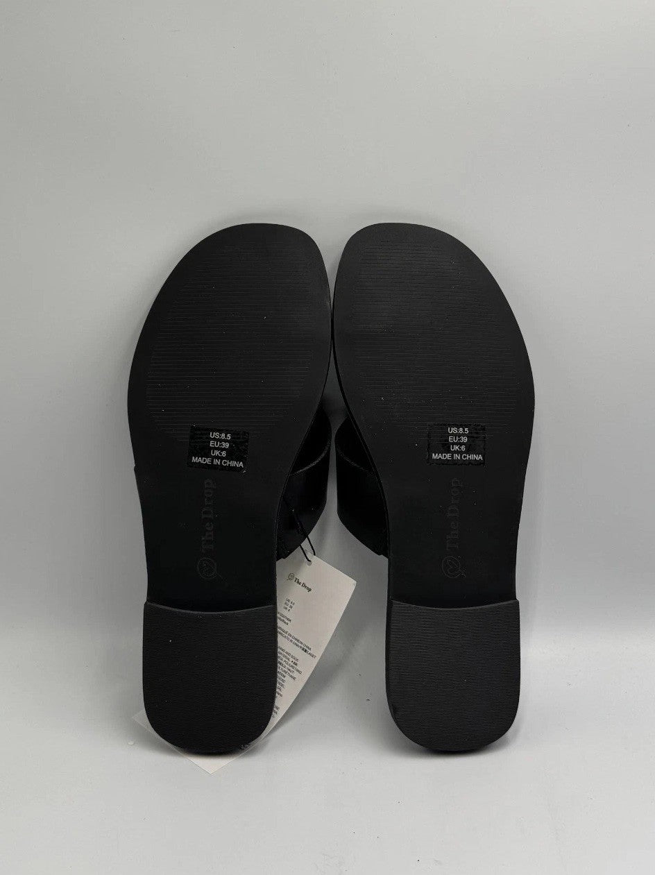 The Drop Camilla Wide Thong Flip Flop Sandal Women's 8.5 Black Vegan Leather