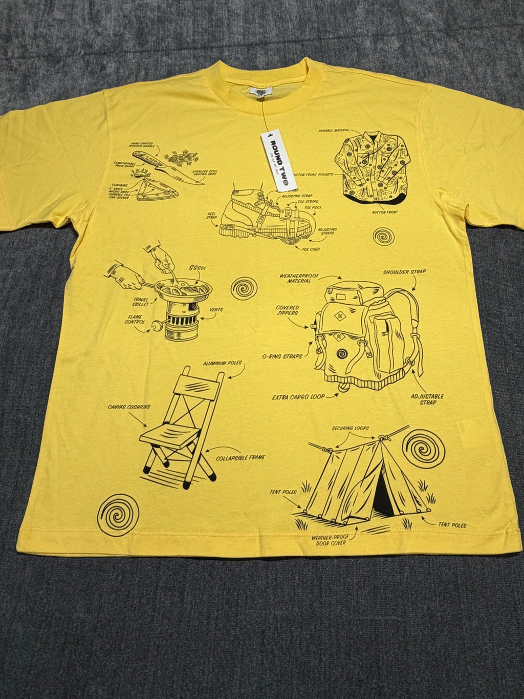 NWT Round Two Dino Tee Shirt Men's Small Lime Yellow Graphic Print Short Sleeve
