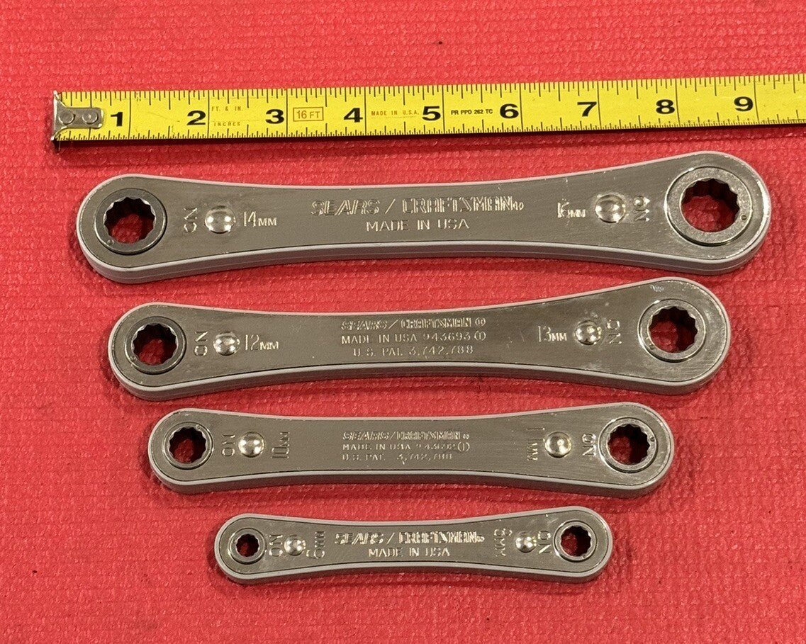Vintage Sears Craftsman 43670 NEW 4PC Ratcheting Box Wrench Set Metric USA