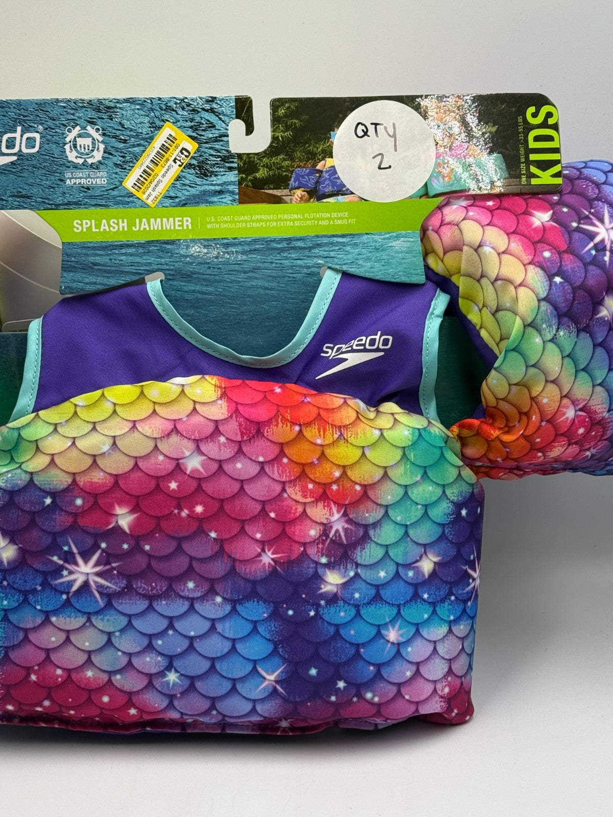 NWT Speedo Splash Jammer Youth Life Jacket Vest Kid's Purple Rainbow Mermaid