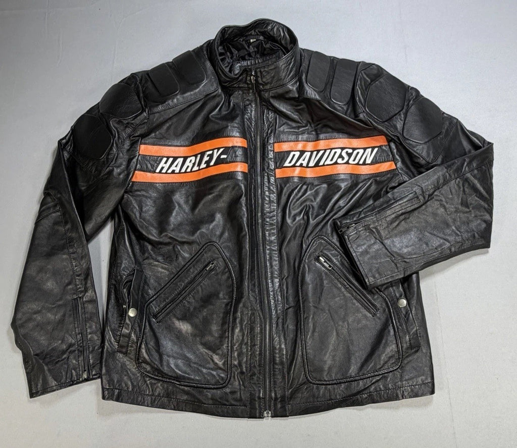 Real Leather Harley Davidson Embroidered Mens XL Motorcycle Biker Leather Jacket